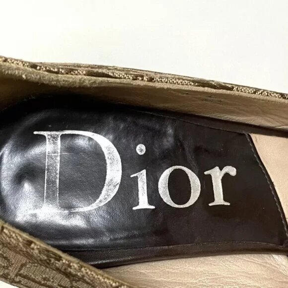 100% Auth DIOR/ChristianDior Beige Dark Brown Jacquard Leather Women's Pumps - Picture 5 of 8